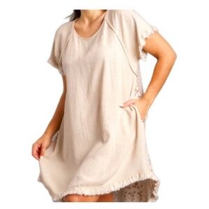 Umgee Plus Oatmeal Back Print Dress 2XL NWT